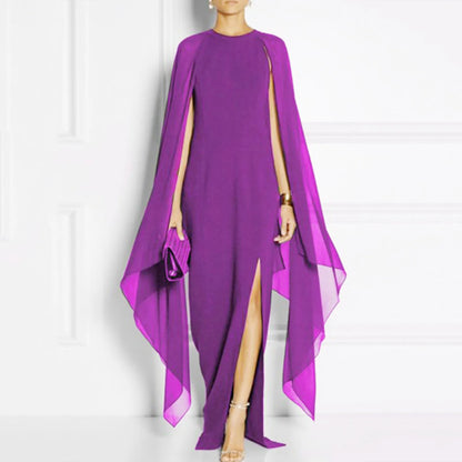 Elegant Summer Maxi Chiffon Cape  Long High Slit Irregular Batwing Sleeve Vestidos Dress