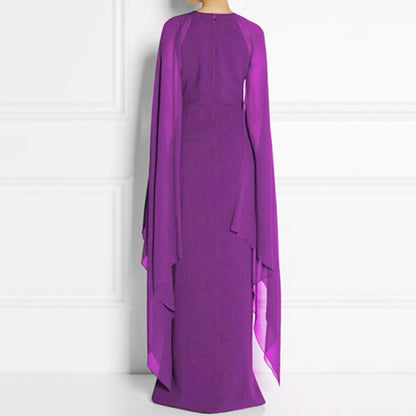 Elegant Summer Maxi Chiffon Cape  Long High Slit Irregular Batwing Sleeve Vestidos Dress