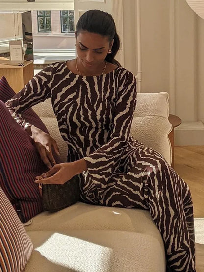 DressBetty - 2024 Vintage Zebra Print  Long Sleeve Party Maxi Dress