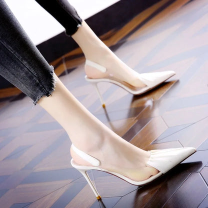 Pleated Pointed Thin Heeled  Back Empty Shallow Fairy Style High Heel