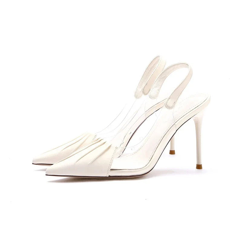 Pleated Pointed Thin Heeled  Back Empty Shallow Fairy Style High Heel
