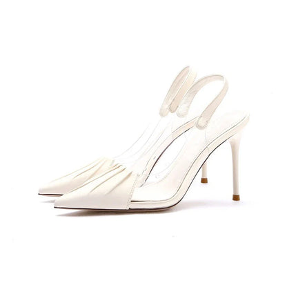 Pleated Pointed Thin Heeled  Back Empty Shallow Fairy Style High Heel