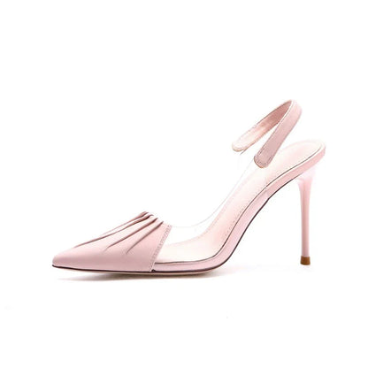 Pleated Pointed Thin Heeled  Back Empty Shallow Fairy Style High Heel