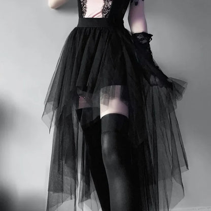 Fashion Net Yarn High-Waisted Irregular for Women Gothic Style Summer Casual  Skirt