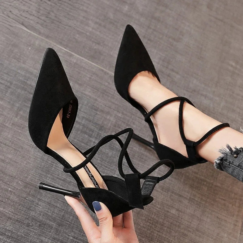 Suede 9cm Pointed Fashion  Black Wedding Bridal High Heel