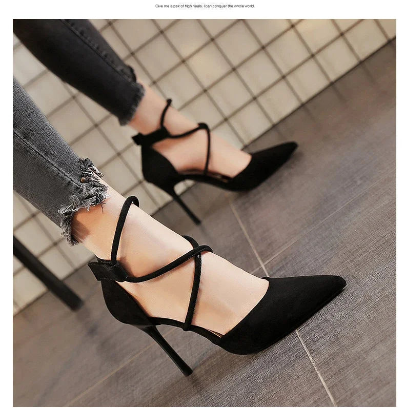 Suede 9cm Pointed Fashion  Black Wedding Bridal High Heel