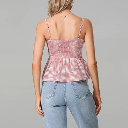 Smocked Gingham Peplum Crop Top
