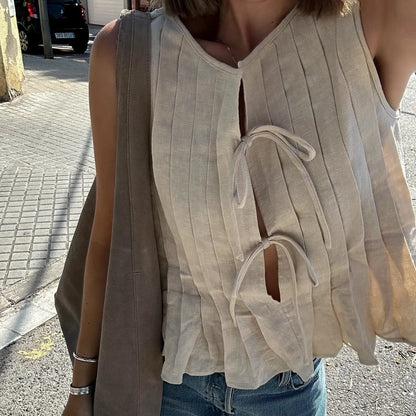 Pleated Cut-Out Ruffle Crop Top