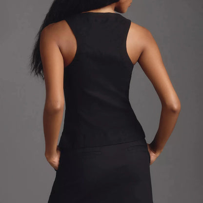 Button-Down Waistcoat Crop Top