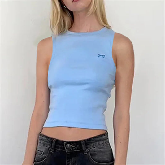Knit Bow Embroidery Crop Top