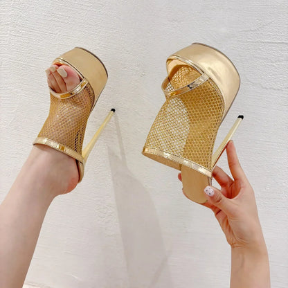 Golden/silver Thin high heel platform breathable  outdoor High Heel