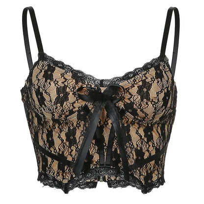 Aesthetic Lace Dark Academia E Girl Double Layer V Neck  Crop Top