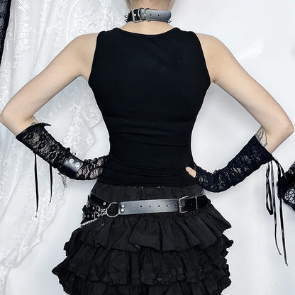 Dark Cut Out  Grunge Punk Mall Gothic Splice Lace Techwear Bodycon Crop Top