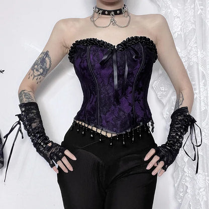 Gothic Spaghetti Strap Corset Punk Grunge  Halloween Clothing Crop Top