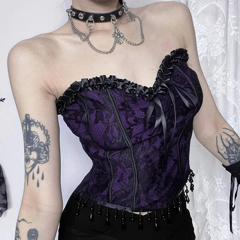Gothic Spaghetti Strap Corset Punk Grunge  Halloween Clothing Crop Top