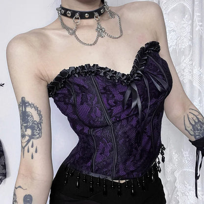 Gothic Spaghetti Strap Corset Punk Grunge  Halloween Clothing Crop Top