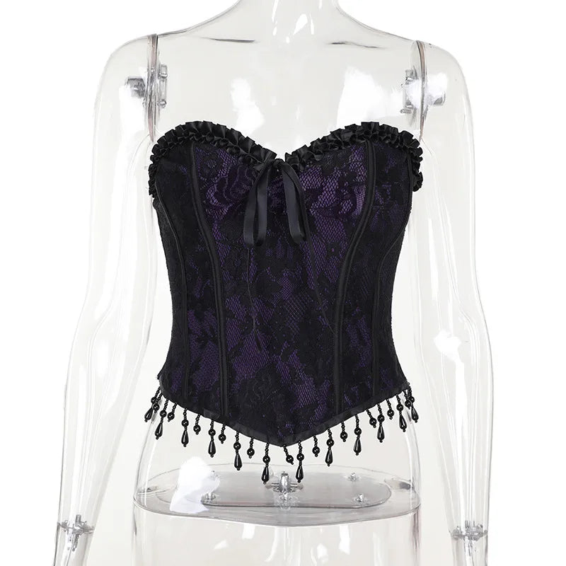 Gothic Spaghetti Strap Corset Punk Grunge  Halloween Clothing Crop Top