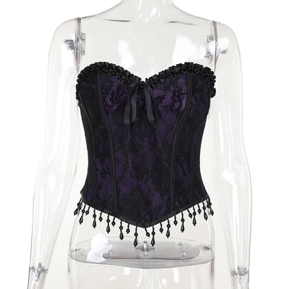 Gothic Spaghetti Strap Corset Punk Grunge  Halloween Clothing Crop Top