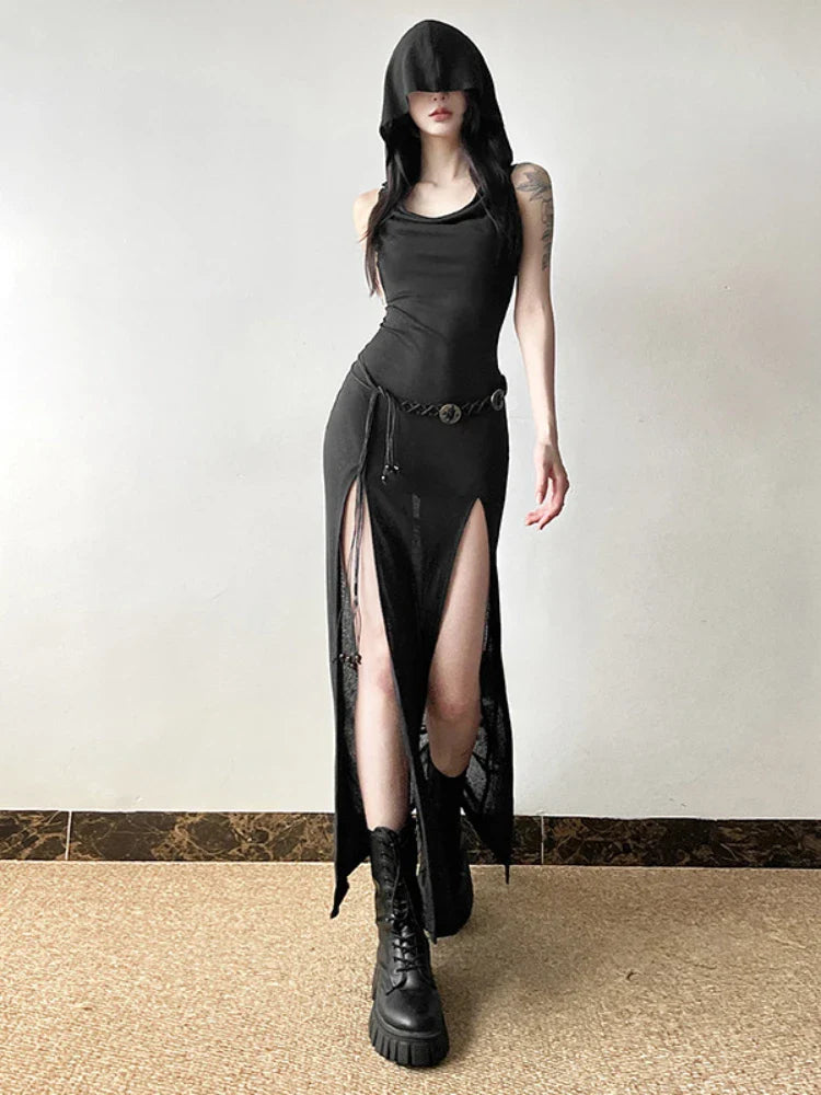 Elegant Gothic  Slash Neck Long Sleeve Off Shoulder Summer French Chic Split Slim Stretch Ruffles Dress