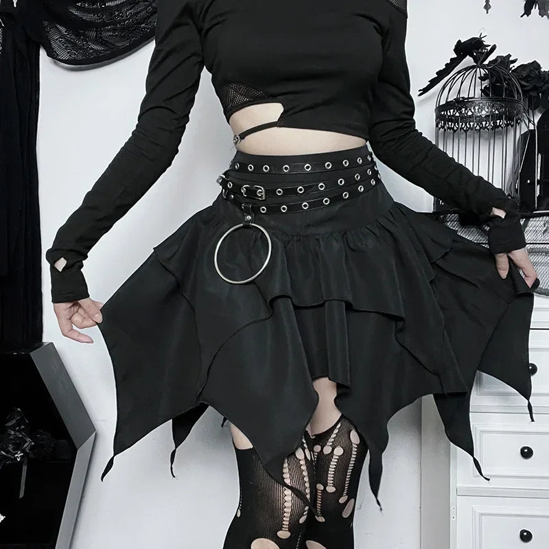 Irregular  Solid Color Drawstring Tie-Up Ruched Ruffles Mini Skirt