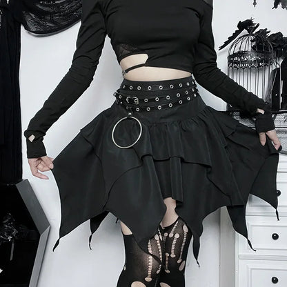Irregular  Solid Color Drawstring Tie-Up Ruched Ruffles Mini Skirt