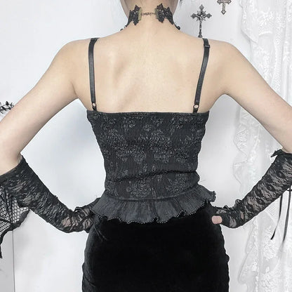 Gothic Retro  Grunge Jacquard Bead Pendant Backless Crop Top