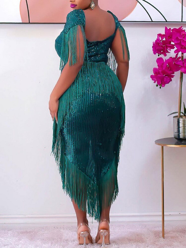 DressBetty - Green Tassel  Irregular Length Sequins Retro Evening Cocktail Party Outfits