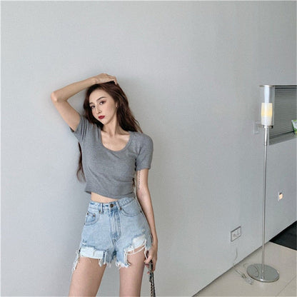 DressBetty -  Denim Shorts with Tassel Pockets Mini Short Jeans