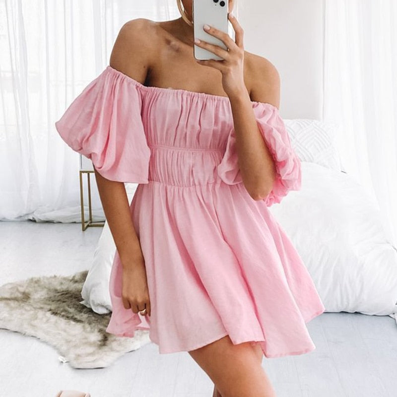 DressBetty -  Tube Top Backless Puff Sleeves Nightclub Mini Dress