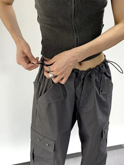 Hippie Vintage Gray Cargo Y2K Streetwear Baggy Techwear Wide Leg Sweatpant