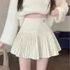 Woolen Pleated Cute  High Waist A-line Patchwork Vintage Skirt