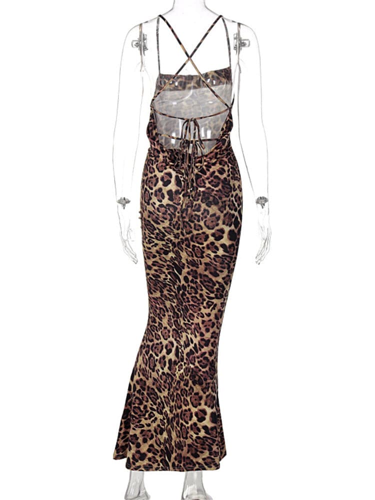 DressBetty - HOVON  Backless Cross  Bodycon Maxi Long Leopard  Dresses