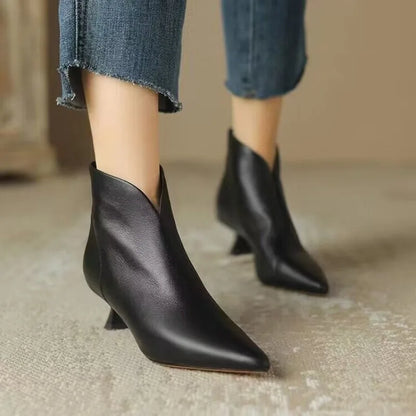 High Quality Commuting Office  Pointed Toe Women's Ankle Boots Fashion Zipper Low Heel Pumps
