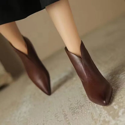 High Quality Commuting Office  Pointed Toe Women's Ankle Boots Fashion Zipper Low Heel Pumps