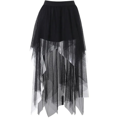 High Waisted Irregular Net Yarn Summer Gothic Casual  Clothes Skirt
