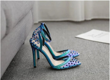 Hot  Colorful Rivet Transparent PVC Buckle Strap Party High Heel