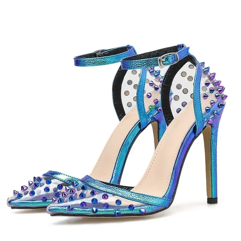 Hot  Colorful Rivet Transparent PVC Buckle Strap Party High Heel
