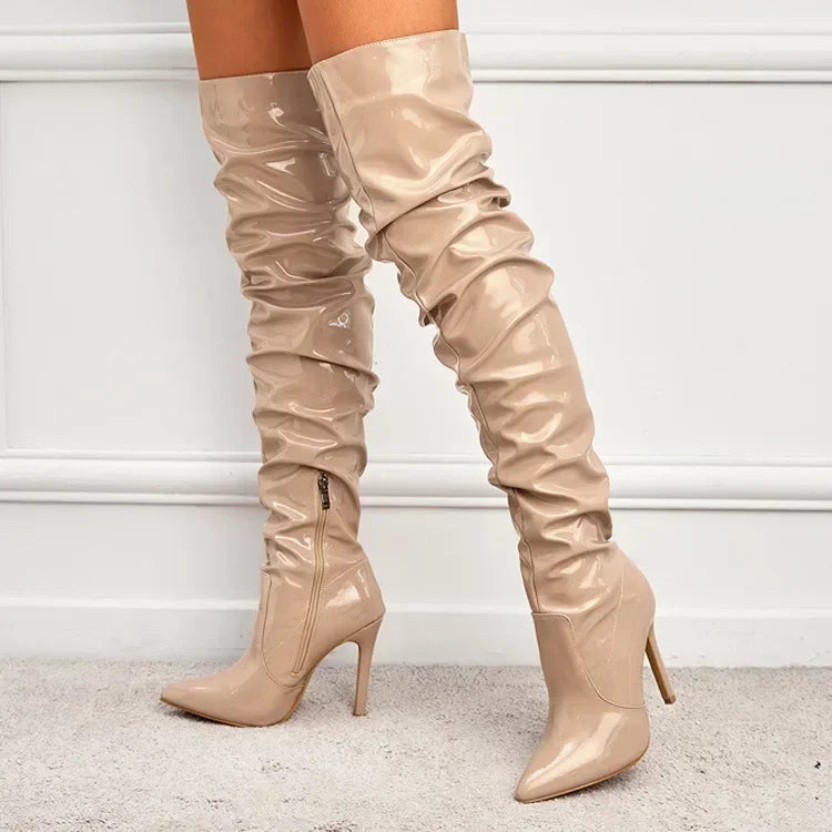 Modern Hot  Autumn Winter Patent Leather Over-the-knee Slim High Heel