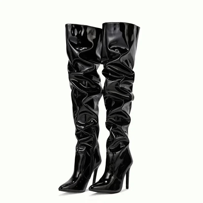 Modern Hot  Autumn Winter Patent Leather Over-the-knee Slim High Heel