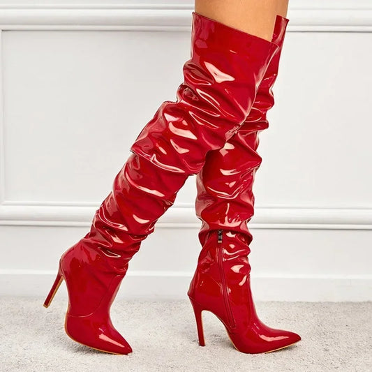 Modern Hot  Autumn Winter Patent Leather Over-the-knee Slim High Heel