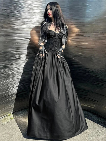 Tube Top Leather Buckle Vintage Backless Strapless Harajuku E-Girls 90s Streetwear  Club Dress
