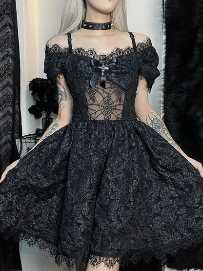 Mini Party Aesthetic One Shoulder Strap  Lace Cutouts Elegant A-Line High Waist Prom Y2K Grunge Clubwear Dress