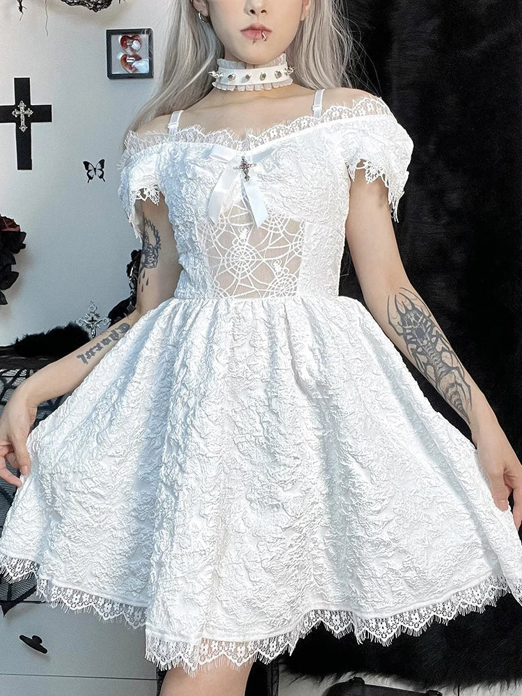Mini Party Aesthetic One Shoulder Strap  Lace Cutouts Elegant A-Line High Waist Prom Y2K Grunge Clubwear Dress