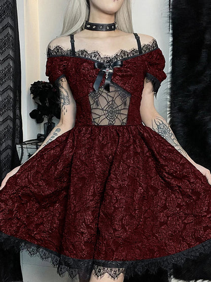 Mini Party Aesthetic One Shoulder Strap  Lace Cutouts Elegant A-Line High Waist Prom Y2K Grunge Clubwear Dress