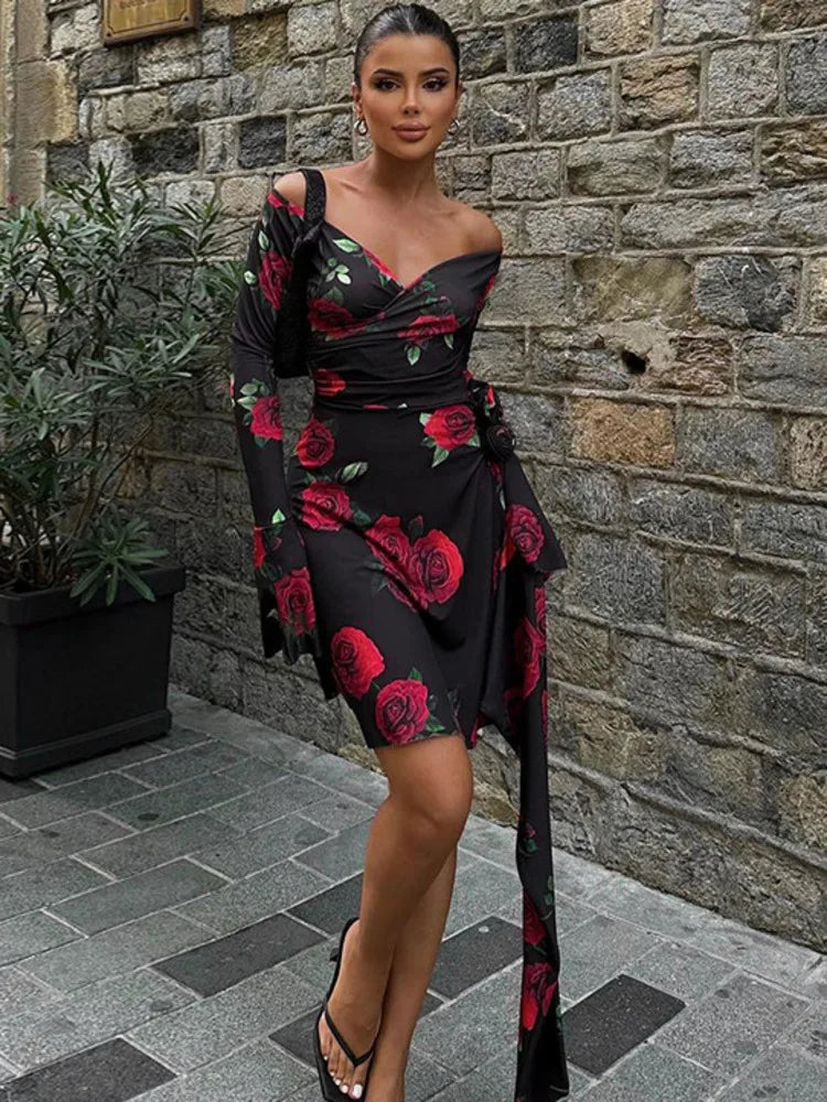 DressBetty - 2024 Fashion  Long Sleeve Slim Party Clubwear Floral Dress