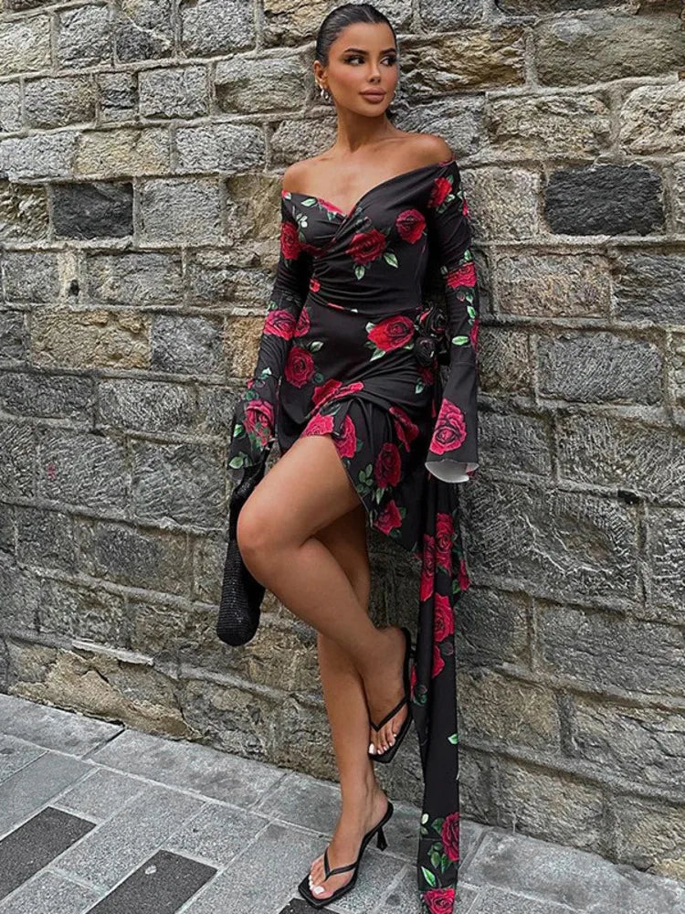 DressBetty - 2024 Fashion  Long Sleeve Slim Party Clubwear Floral Dress