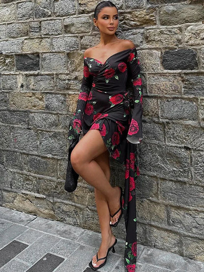 DressBetty - 2024 Fashion  Long Sleeve Slim Party Clubwear Floral Dress