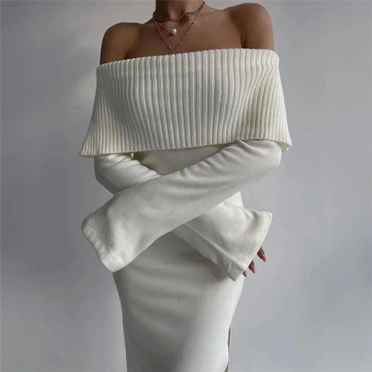 DressBetty - 2024 Off-Shoulder Lapel Neck  Long Sleeve Maxi Dress