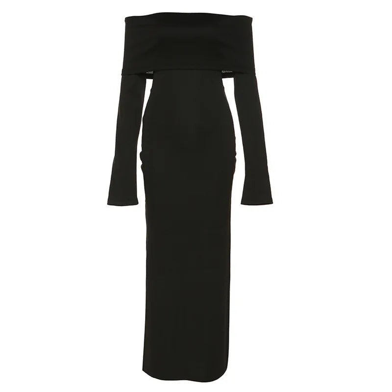 DressBetty - 2024 Off-Shoulder Lapel Neck  Long Sleeve Maxi Dress