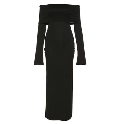 DressBetty - 2024 Off-Shoulder Lapel Neck  Long Sleeve Maxi Dress